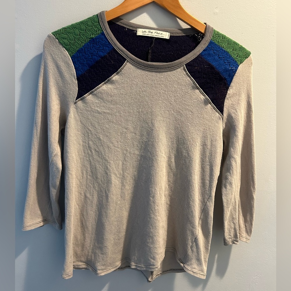 - Women’s super cute shirt with crochet detail, size Large.